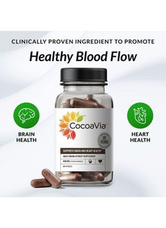 CocoaVia Heart & Brain Supplement, 30 Day, 450 mg Cocoa Flavanols, Memory & Circulation Booster, Nitric Oxide, Boost Oxygen & Energy, Plant Based, Gluten Free, Vegan, 60 Capsules  - Image 2