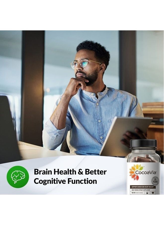 CocoaVia Heart & Brain Supplement, 30 Day, 450 mg Cocoa Flavanols, Memory & Circulation Booster, Nitric Oxide, Boost Oxygen & Energy, Plant Based, Gluten Free, Vegan, 60 Capsules  - Image 4