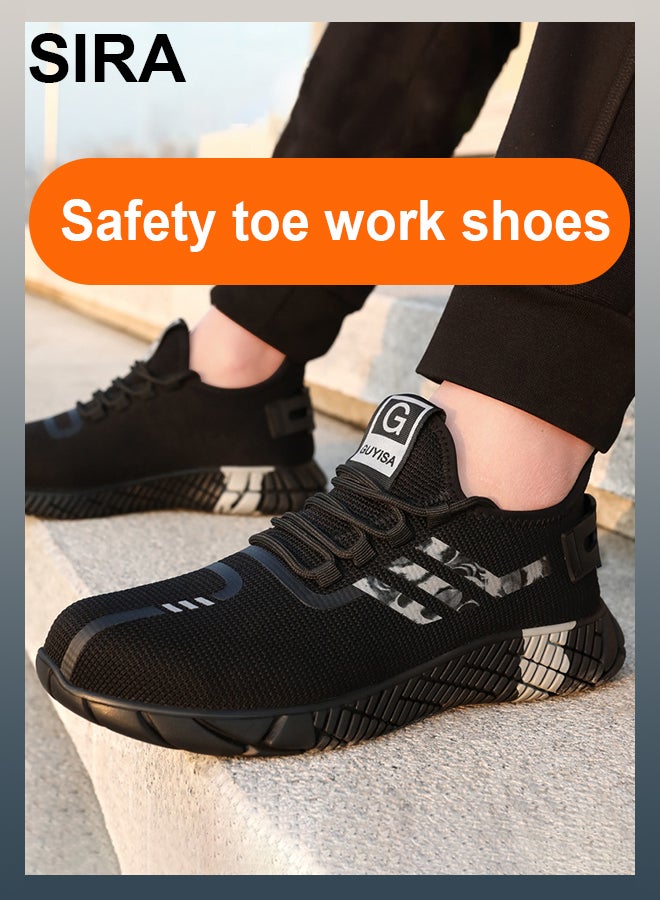 SIRA Men's Steel Toe Work Shoes - Anti-Slip & Puncture-Proof Safety Boots, Lightweight Breathable with Air Cushion for Construction, Warehouse, Outdoor (Black) - Image 1