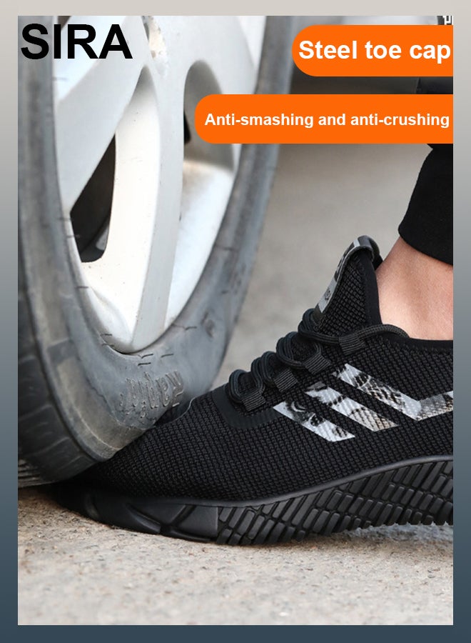 SIRA Men's Steel Toe Work Shoes - Anti-Slip & Puncture-Proof Safety Boots, Lightweight Breathable with Air Cushion for Construction, Warehouse, Outdoor (Black) - Image 2