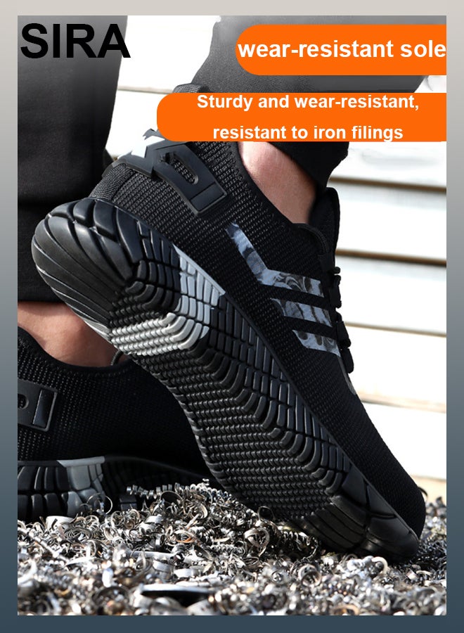 SIRA Men's Steel Toe Work Shoes - Anti-Slip & Puncture-Proof Safety Boots, Lightweight Breathable with Air Cushion for Construction, Warehouse, Outdoor (Black) - Image 4
