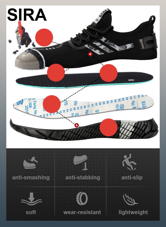 SIRA Men's Steel Toe Work Shoes - Anti-Slip & Puncture-Proof Safety Boots, Lightweight Breathable with Air Cushion for Construction, Warehouse, Outdoor (Black) - Image 5