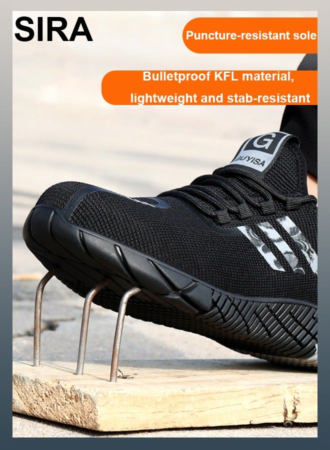 SIRA Men's Steel Toe Work Shoes - Anti-Slip & Puncture-Proof Safety Boots, Lightweight Breathable with Air Cushion for Construction, Warehouse, Outdoor (Black) - Image 3