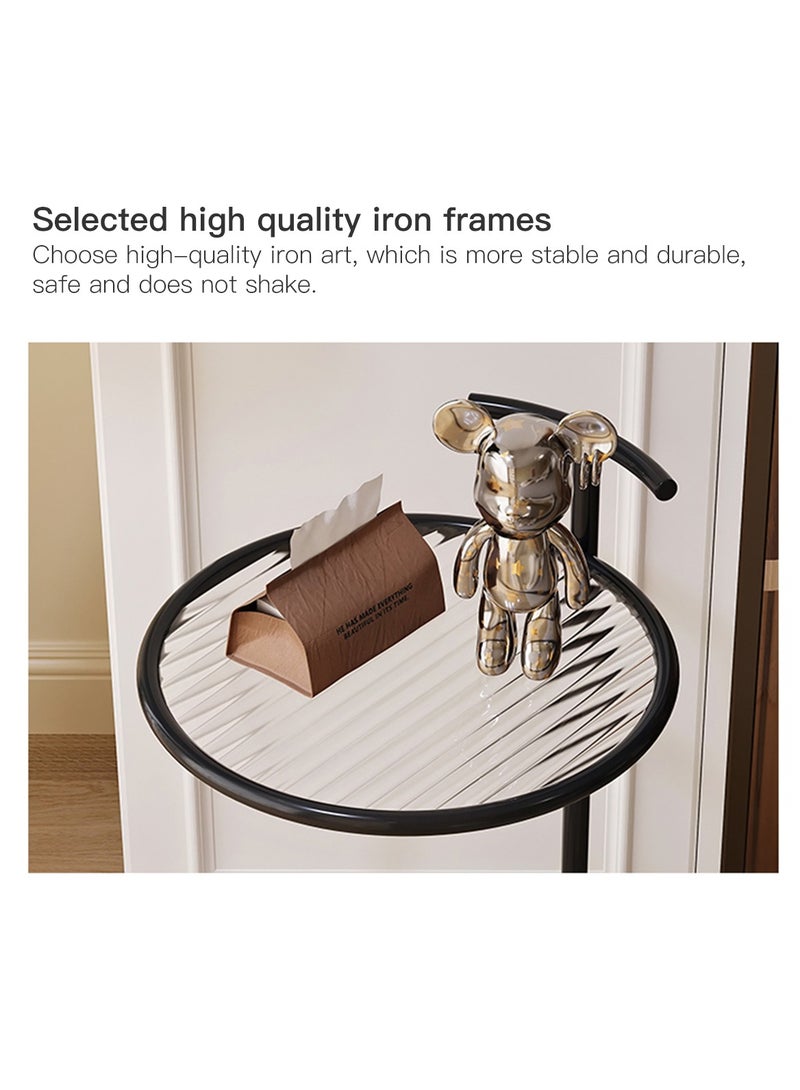 Sharpdo Round Side Table, Transparent Glass End Table with Metal Frame, Modern Coffee Table for Living Room - Image 5