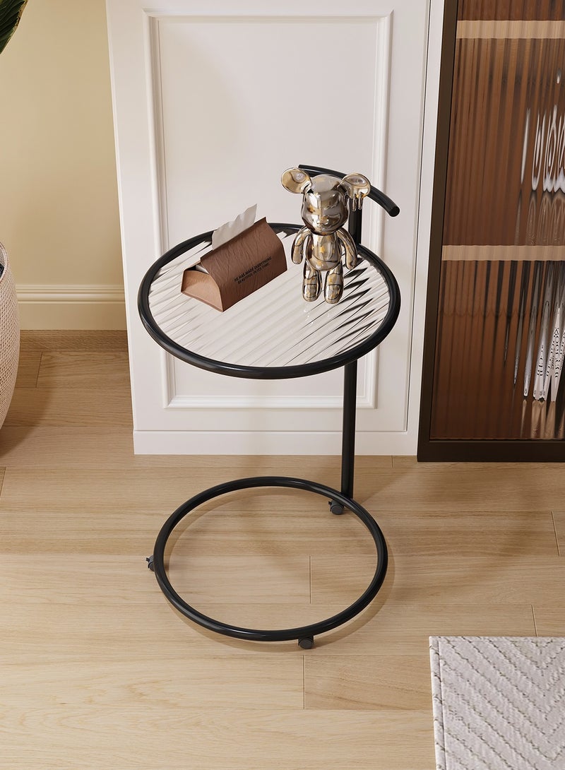 Sharpdo Round Side Table, Transparent Glass End Table with Metal Frame, Modern Coffee Table for Living Room - Image 2