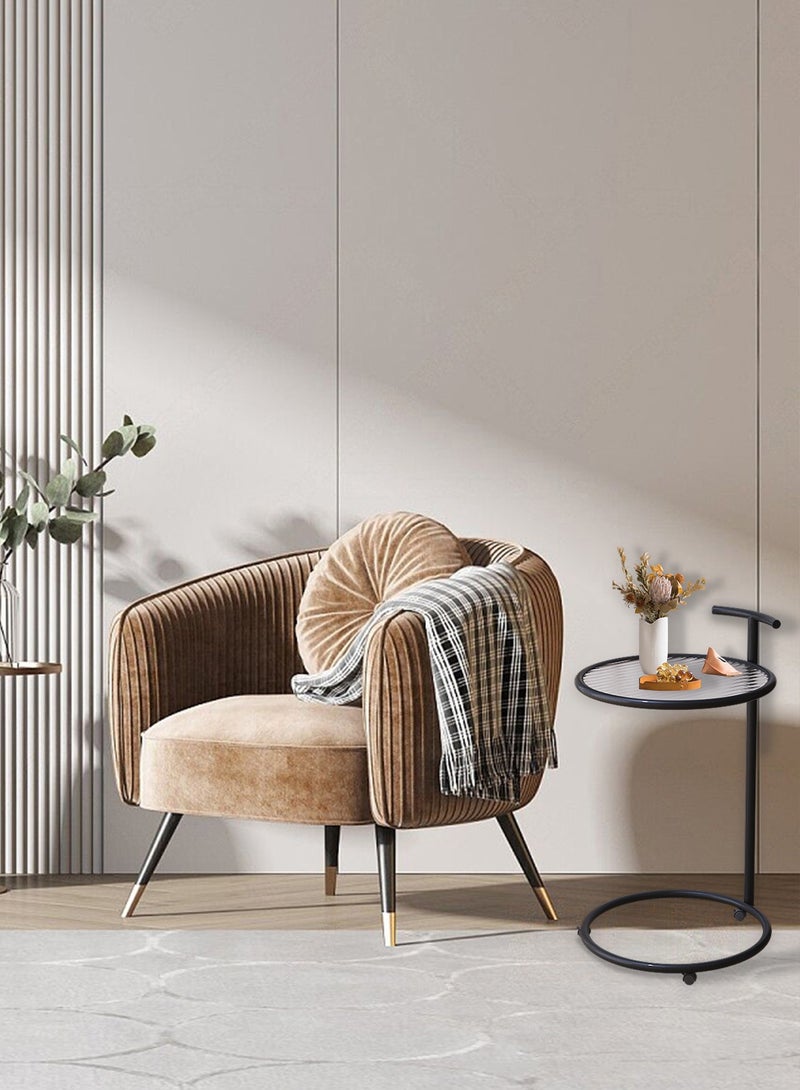 Sharpdo Round Side Table, Transparent Glass End Table with Metal Frame, Modern Coffee Table for Living Room - Image 3
