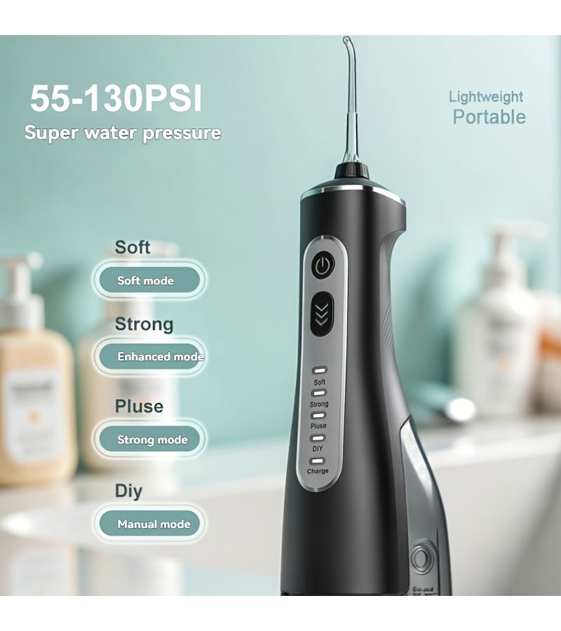 Portable Electric Water Flosser With 4 Replaceable Nozzles High Pressure Pulse Water Jet Usb Rechargeable Multi Mode Settings Compact Oral Care Tool For Teeth Gaps And Travel - Image 2