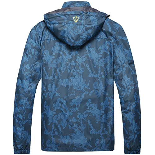 GIISAM Mens Windproof Jacket Waterproof Lightweight Mountain Sport Jacket for Men Hooded Windbreaker Raincoat (Camo Blue,3XL) - Image 3