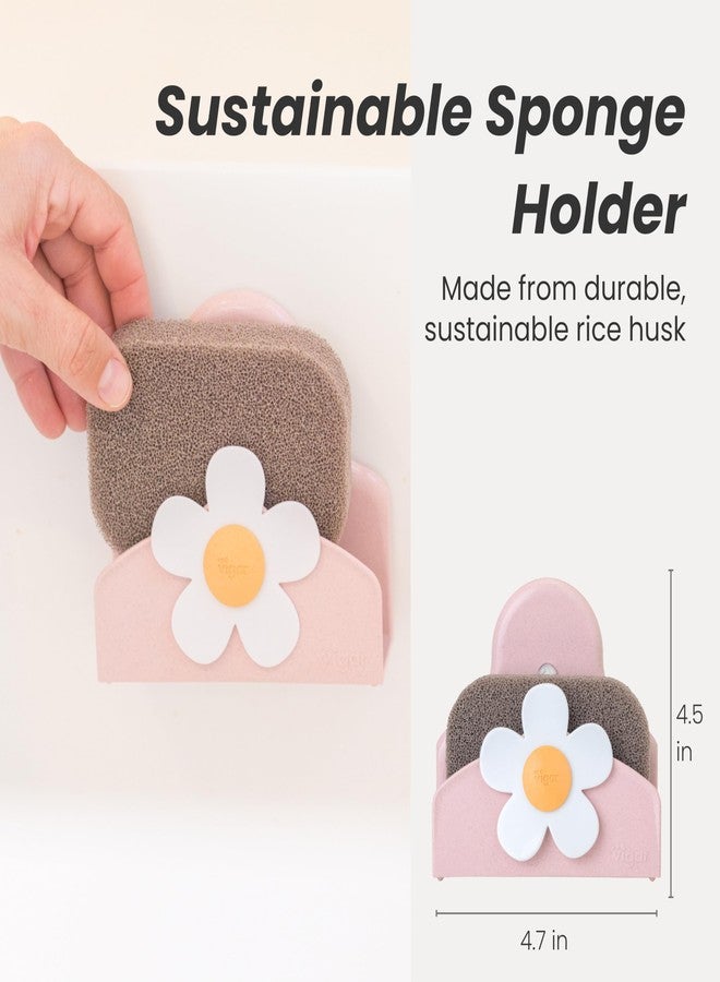 فايجر حامل إسفنجة فيجار فلورجانيك ديزي لحوض المطبخ مع كوب شفط وإسفنجة، منظم حوض، منظمات وتخزين لأحواض المطبخ، وردي - Image 2