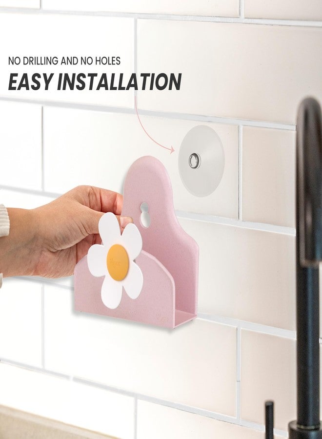 فايجر حامل إسفنجة فيجار فلورجانيك ديزي لحوض المطبخ مع كوب شفط وإسفنجة، منظم حوض، منظمات وتخزين لأحواض المطبخ، وردي - Image 4