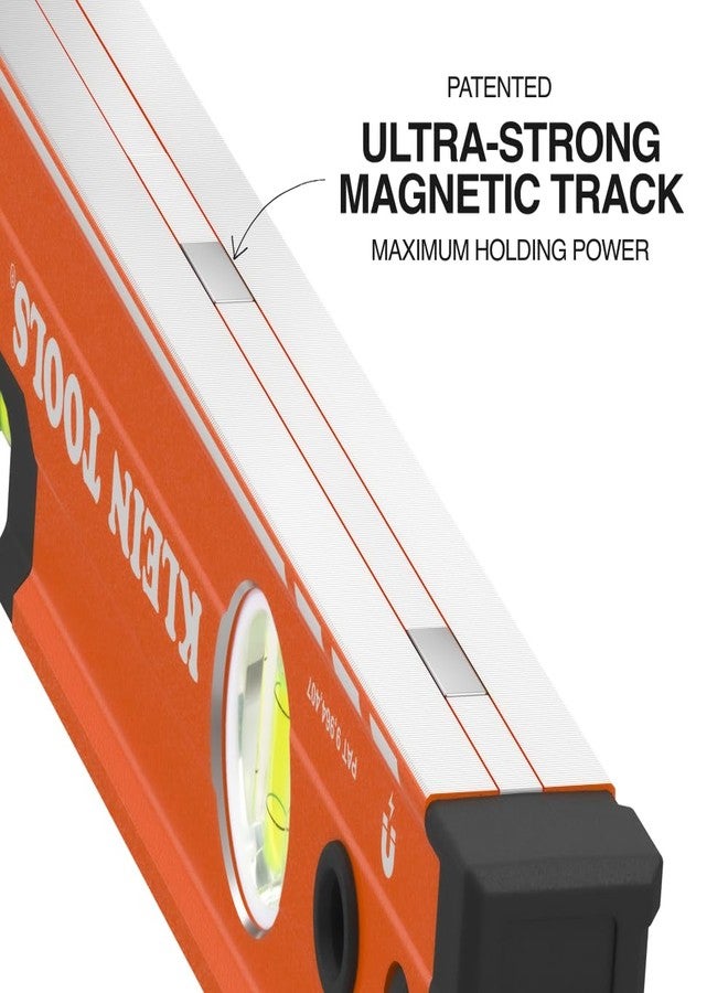 Klein Tools 93524MAG 24-Inch Box Level, Magnetic Box Beam Bubble Level, 3 Vials, High Visibility Orange, Aluminum Body, V-Groove and Magnet Track - Image 2