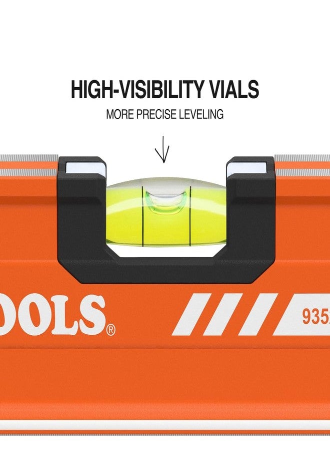 Klein Tools 93524MAG 24-Inch Box Level, Magnetic Box Beam Bubble Level, 3 Vials, High Visibility Orange, Aluminum Body, V-Groove and Magnet Track - Image 3