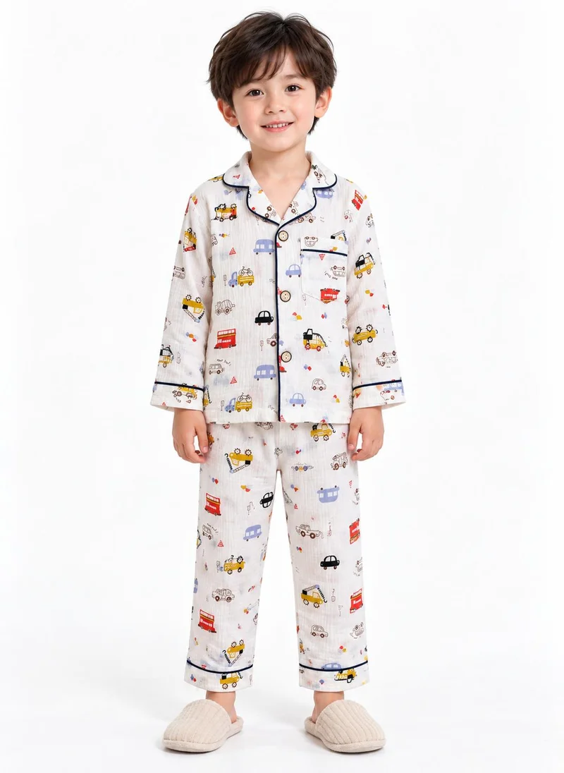 بيبي كلو Boys Vehicle Print Muslin Cotton Nightwear Pajama Set