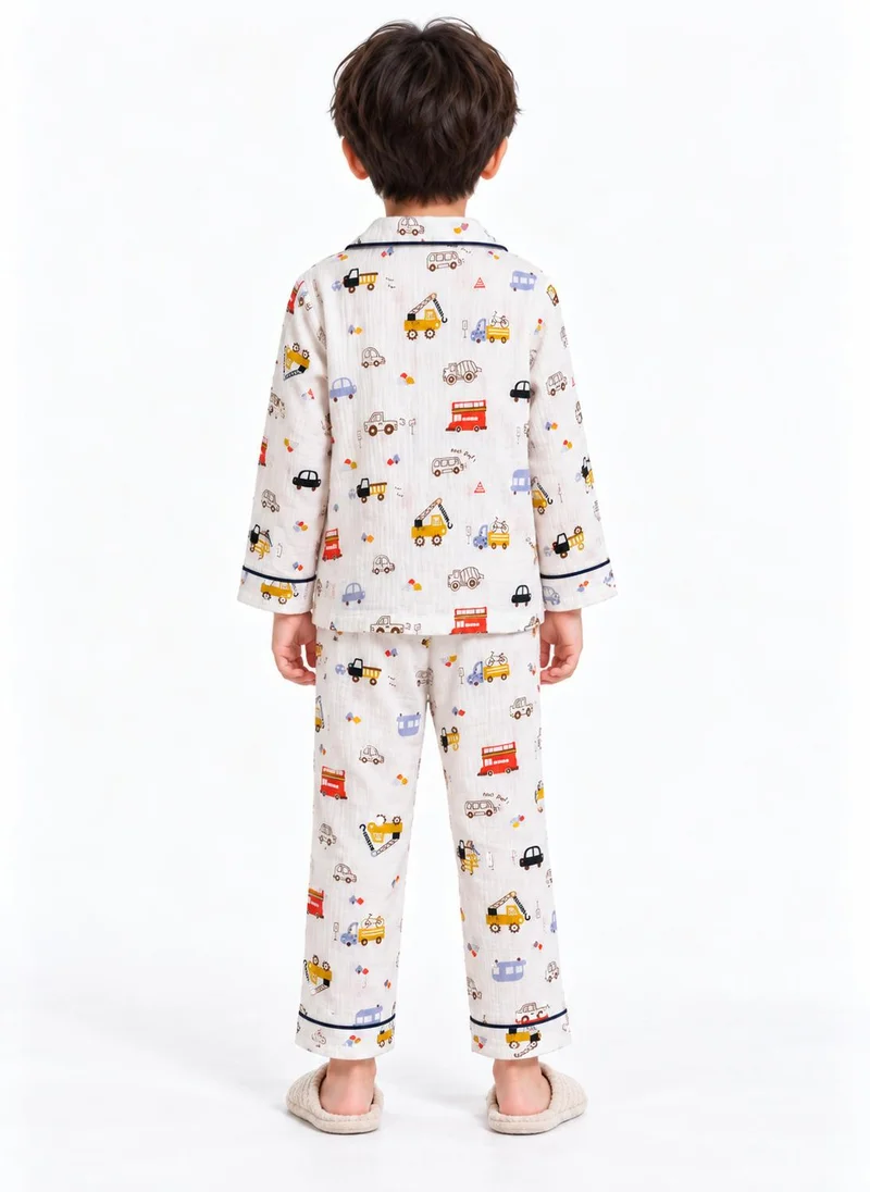 بيبي كلو Boys Vehicle Print Muslin Cotton Nightwear Pajama Set