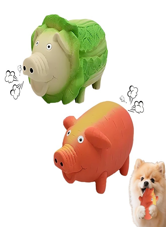 ZHENJIER Dog Squeaky Toy, 2 Pack Latex Chew Toys with Oinks Sound Squeaker Cabbage&Carrots Grunting Pig Dog Toy Durable Dogs Squeeze Toy for Small Medium Large Dog Dental Biting Chasing to Kill Boring Time - Image 1