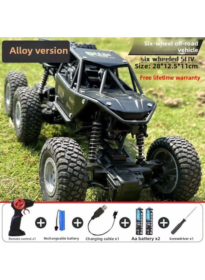 A Toy Car Remote Control Large Alloy High-speed Six-wheel Four-wheel Drive Off-road Big Foot Climbing Electric Boy Children's Car-Color:Black Six-wheeled Off-road Vehicle (27cm)-Proportion:Dual Lithium Battery + Remote Control Battery + Charging Cable  - Image 1
