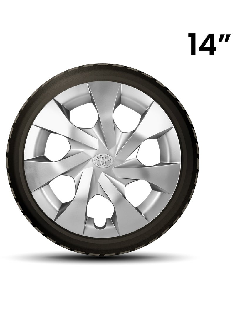 YARIS 2018 14 Inch Silver Wheel Covers for Toyota – ABS Hub Caps with A-Grade Retention Ring – Flexible Fiber Adjustable Fit – Snap-On Installation – Set of 4 for R14 Steel Rims