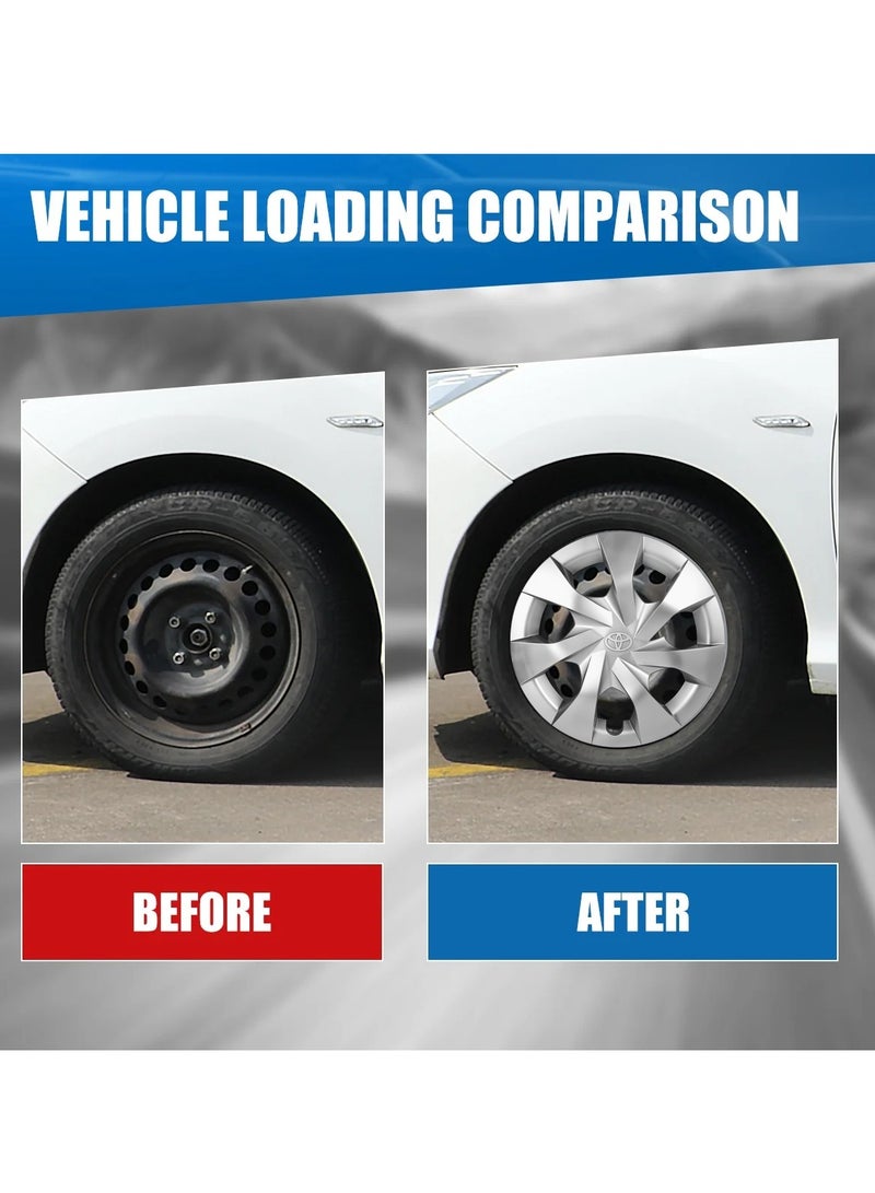 YARIS 2018 14 Inch Silver Wheel Covers for Toyota – ABS Hub Caps with A-Grade Retention Ring – Flexible Fiber Adjustable Fit – Snap-On Installation – Set of 4 for R14 Steel Rims