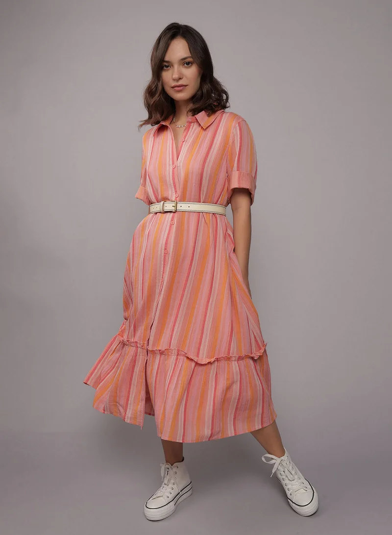 American Eagle Ruffle Hem Button Down Shirt Dress