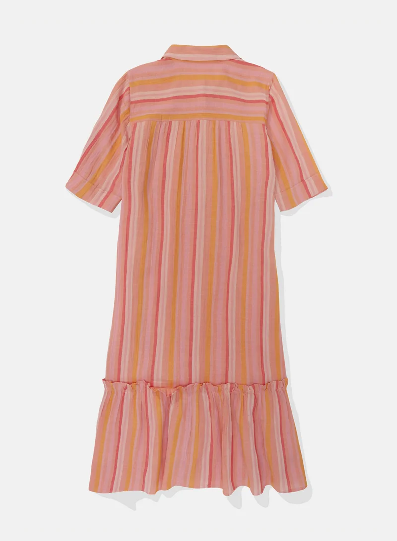 American Eagle Ruffle Hem Button Down Shirt Dress