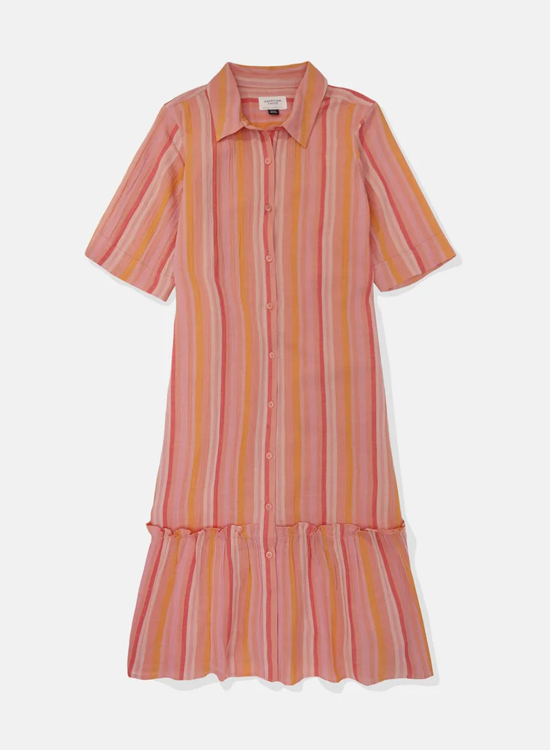 American Eagle Ruffle Hem Button Down Shirt Dress