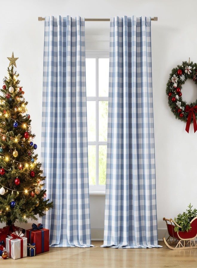 Bapawfish Buffalo Plaid Full Blackout Curtain Panels 84 Inches Length,Dusty Blue and White Farmhouse Drapes,Thermal Insulated Window Treatment for Bedroom Living Room,Rod Pocket Back Tabs,40"Wx84"Lx2 - Image 1