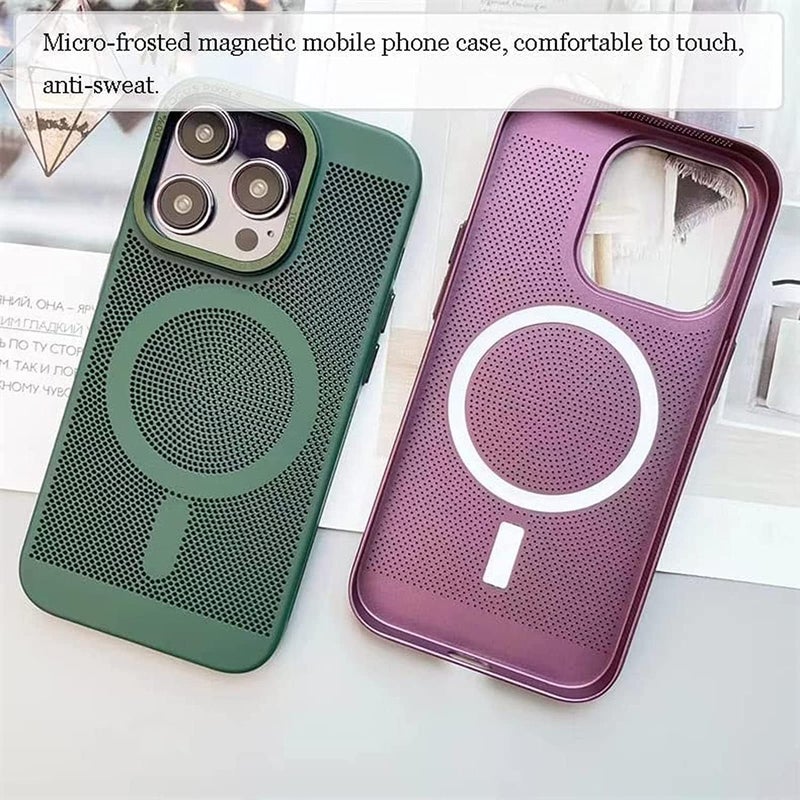 woobles Heat Dissipation Steel Mesh Magnetic Attraction Case Cover for iPhone, Magnetic Attraction Case Wireless Charging Case for iPhone (Brown,for iPhone13pro) Brown for iPhone13pro - Image 3