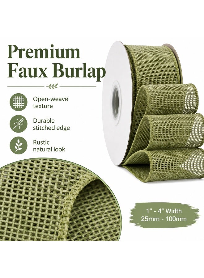 SRLIWHITE Moss Green Wired Burlap Ribbon, Faux Jute Mesh Ribbon Roll, Open Weave Craft Ribbon for Gifts, Bouquets, Wreaths, Wedding Decor, Party Decoration - Image 2