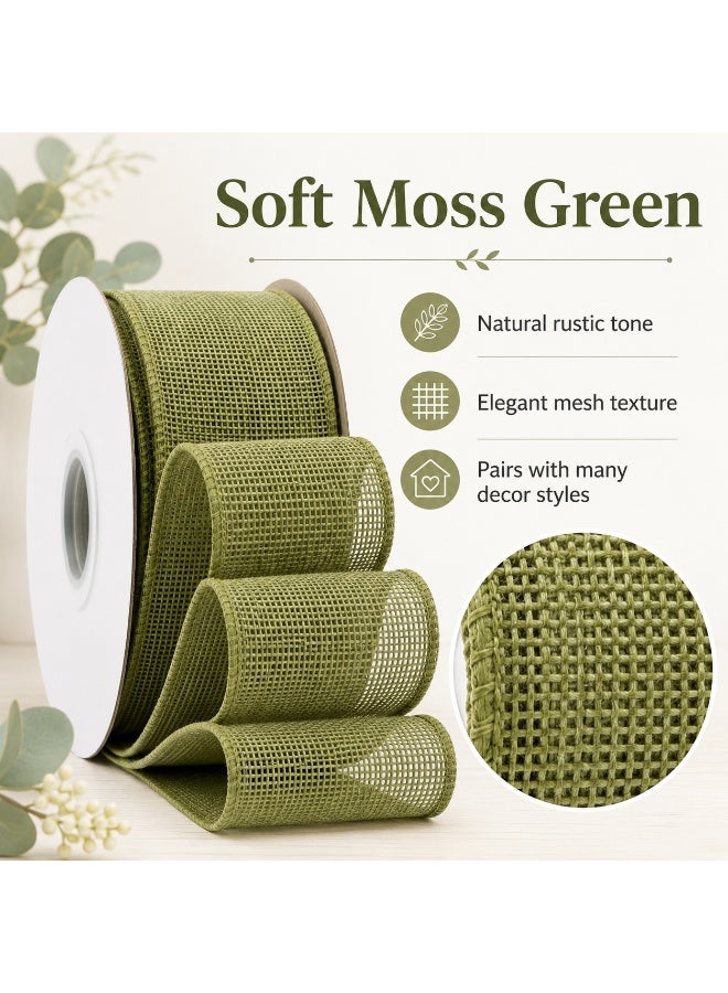 SRLIWHITE Moss Green Wired Burlap Ribbon, Faux Jute Mesh Ribbon Roll, Open Weave Craft Ribbon for Gifts, Bouquets, Wreaths, Wedding Decor, Party Decoration - Image 5