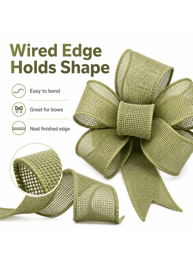 SRLIWHITE Moss Green Wired Burlap Ribbon, Faux Jute Mesh Ribbon Roll, Open Weave Craft Ribbon for Gifts, Bouquets, Wreaths, Wedding Decor, Party Decoration - Image 3