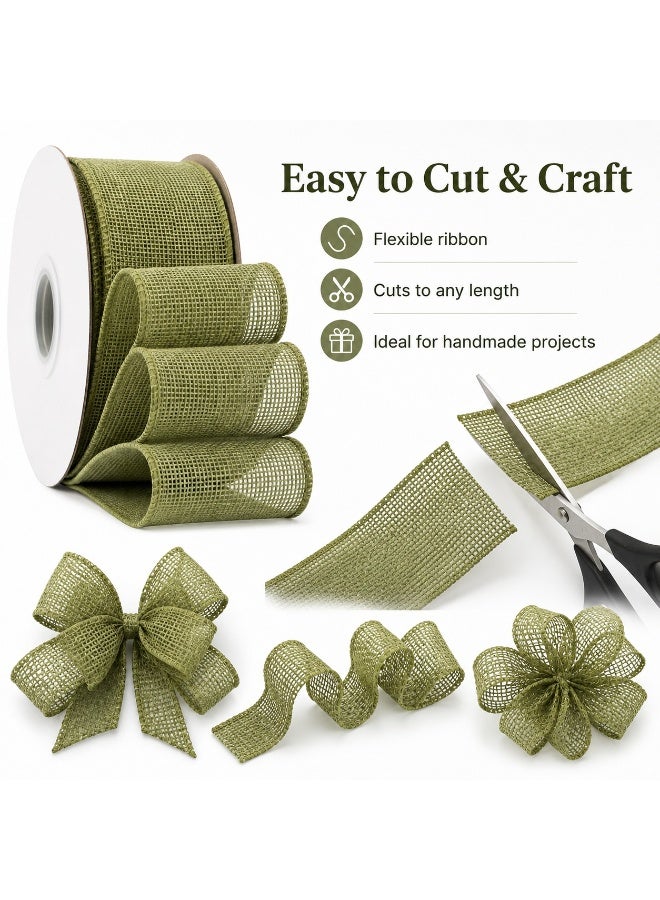 SRLIWHITE Moss Green Wired Burlap Ribbon, Faux Jute Mesh Ribbon Roll, Open Weave Craft Ribbon for Gifts, Bouquets, Wreaths, Wedding Decor, Party Decoration - Image 4