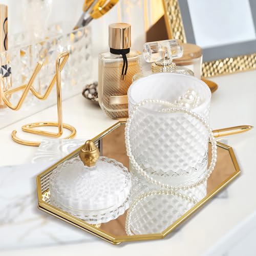 Joeyan 18 oz White Glass Jars with Lid,Embossed Candy Dishes,Diamond Faceted Glass Food Container,Decorative Jewelry Box Canisters,Colored Kitchen Bathroom Storage Organizer,Gifts for Wedding Buffet - Image 3