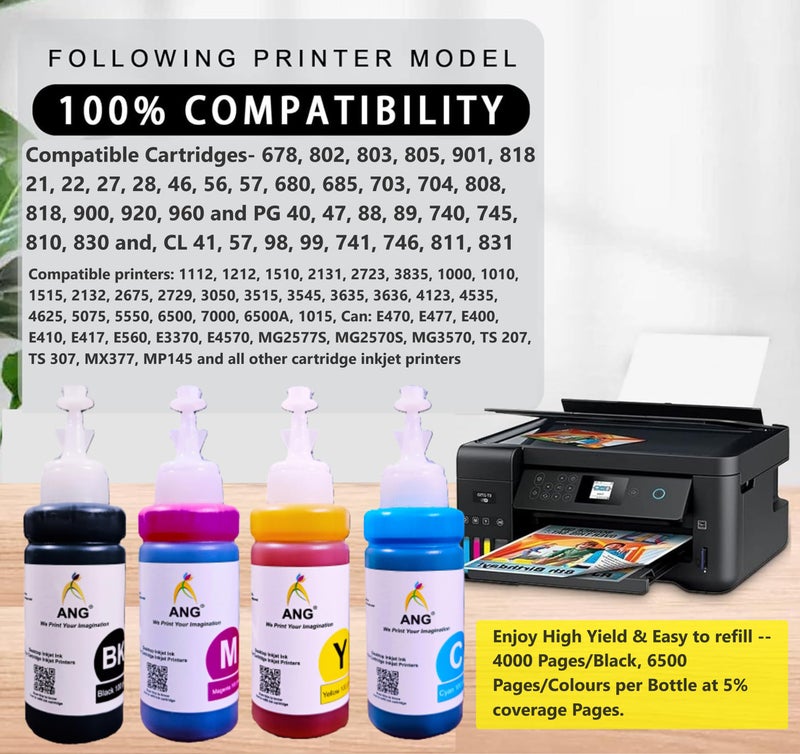 ANG Refill Ink for Use in h.p DeskJet 2131 Printer Compatible with h.p 805, 860, 861, 803, 680, 678, 682, 818, Ink (Full Set) - Image 2