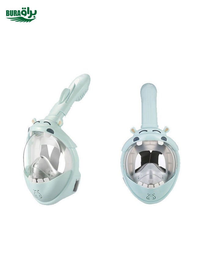 BURAQ - Cartoon Kids Full Dry Diving Mask Swimming Anti-Fog Snorkeling Mask, Size: XS(Hippo) - Image 1