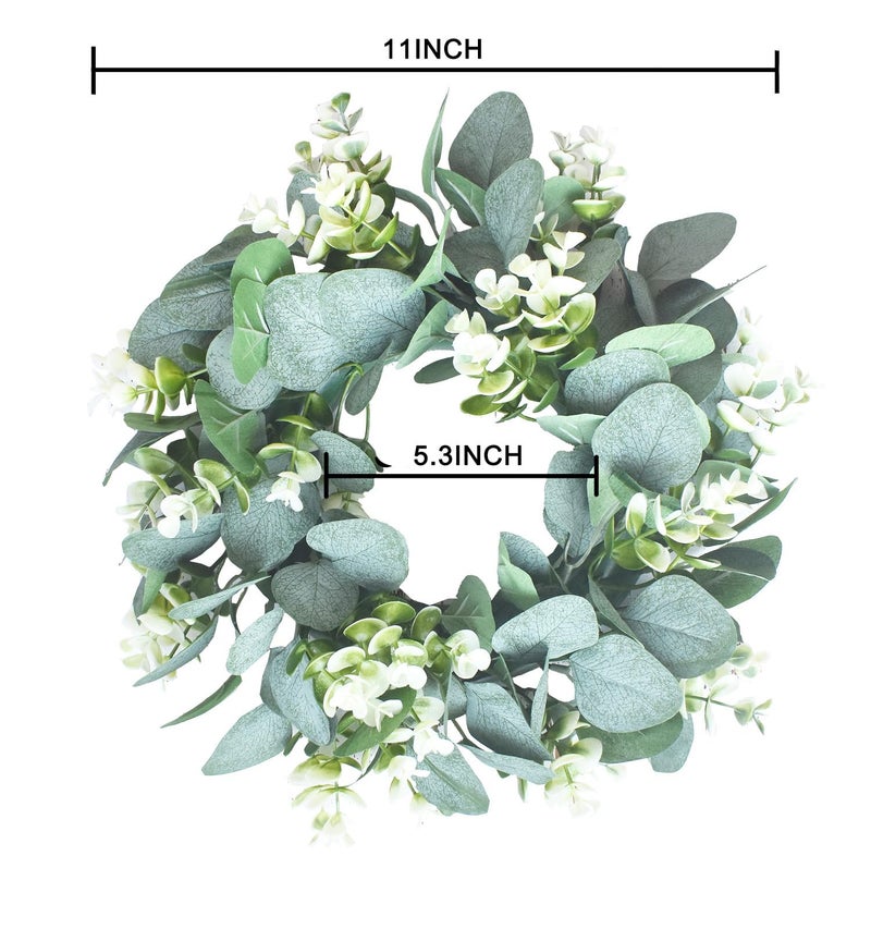 LSKYTOP 1 Pc Green Eucalyptus Round Wreath Artificial Farmhouse Wreath for Door Wall Window Decor,11Inch/PC - Image 4