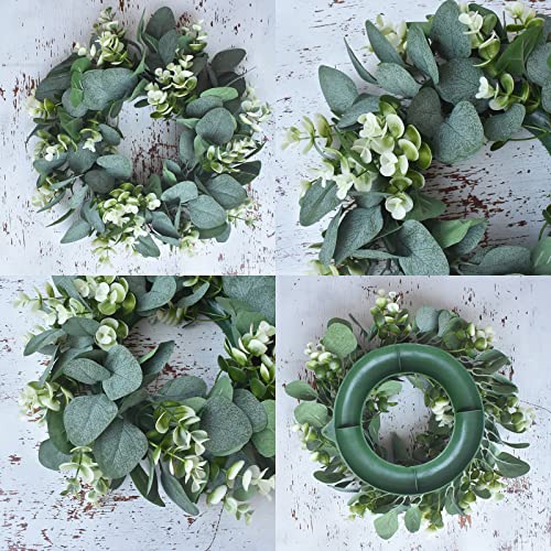 LSKYTOP 1 Pc Green Eucalyptus Round Wreath Artificial Farmhouse Wreath for Door Wall Window Decor,11Inch/PC - Image 3