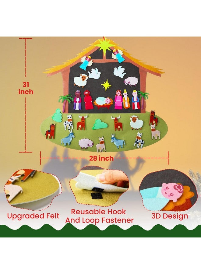 Enhon Diy Felt Christmas Tree Set, Felt Nativity Advent For Christmas With 29 Pcs Detachable Ornaments, Felt Christmas Tree, Christmas Door Wall Hanging Decor, Christmas Decor - Image 2