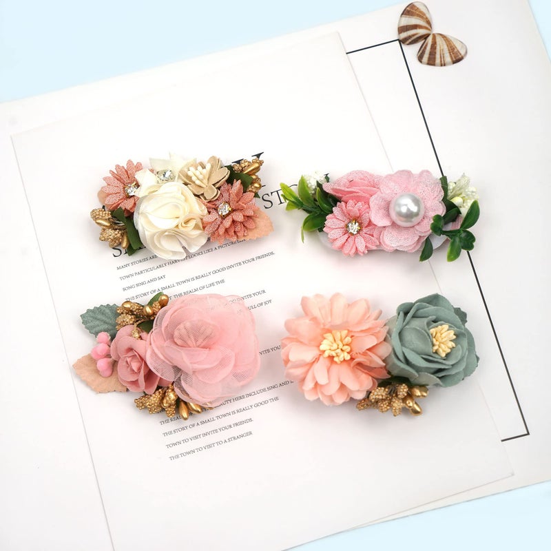 BBgifts 6 PCS Handmade Flower Hair Bows Fully Lined Alligator Hair Clips Faux Pearls Floral Hair Clips Barrettes Hair Accessories for Women Girls Toddlers Kids Children - Image 4