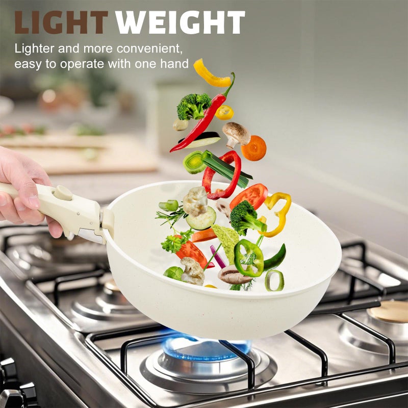 Numola 10 pcs Pots and Pan Set Non Stick with Detachable Handle, Ceramic Cookware Set for Stackable, Induction Kitchen Cookware Set for RV, Dishwasher ï¼† Oven Safe, Cream White - Image 4