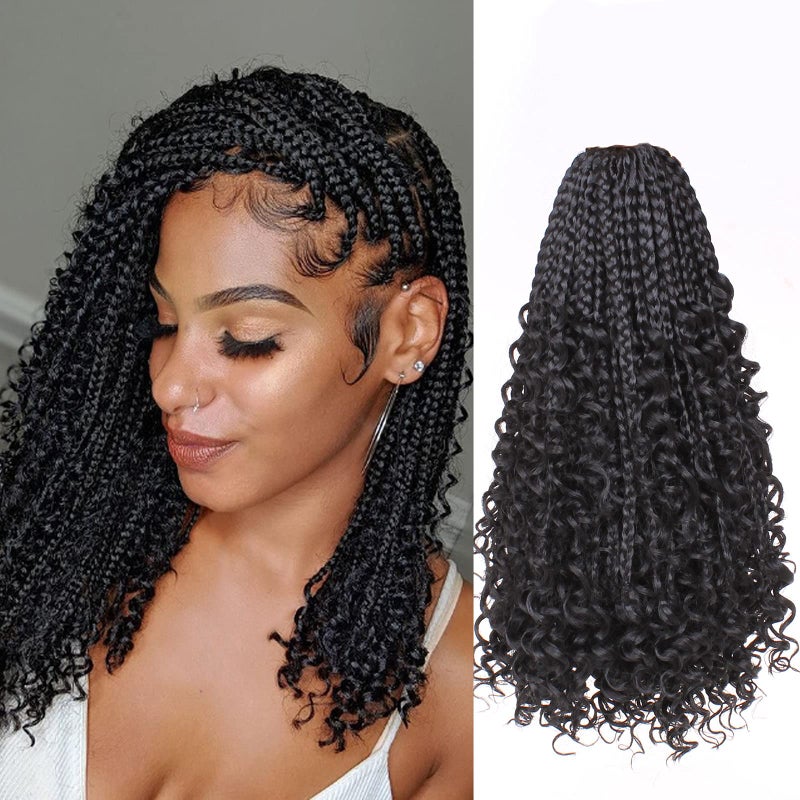 Beverlee 14 Inch Boho Box Braids 8 Packs 128 Strands Goddess Box Braids Crochet Hair Bohemian Hippie Braids Braiding Hair Box Braids with Curly Ends Messy Prelooped Synthetic Crochet Hair for Black