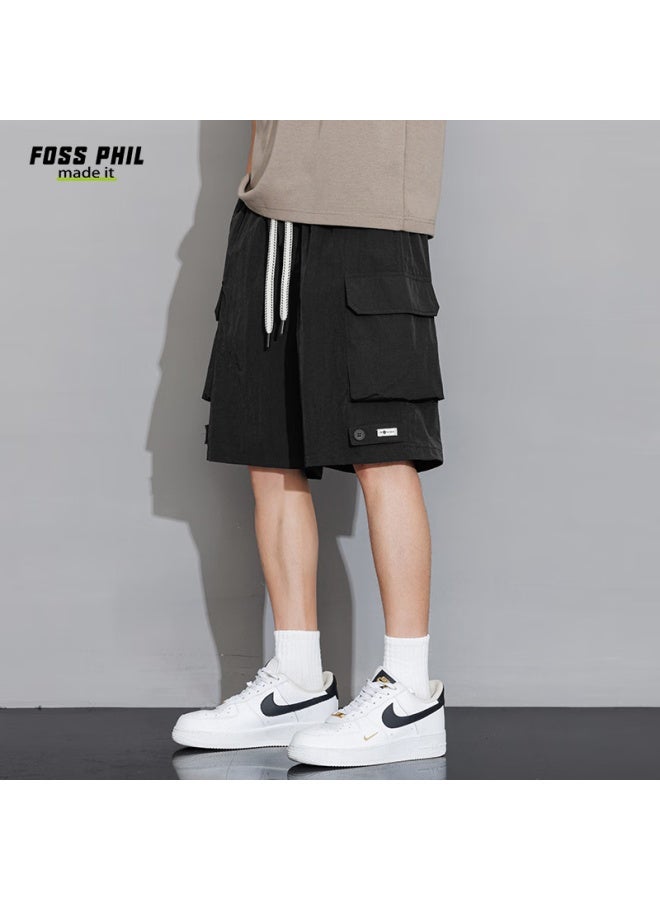 Foss Phil Ice-cool Breathable Men's Shorts Spring Summer All-match Multi-pocket Straight Casual Work Pants K182 Black XL - Image 4