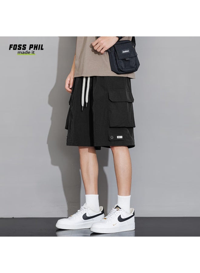 Foss Phil Ice-cool Breathable Men's Shorts Spring Summer All-match Multi-pocket Straight Casual Work Pants K182 Black XL - Image 5