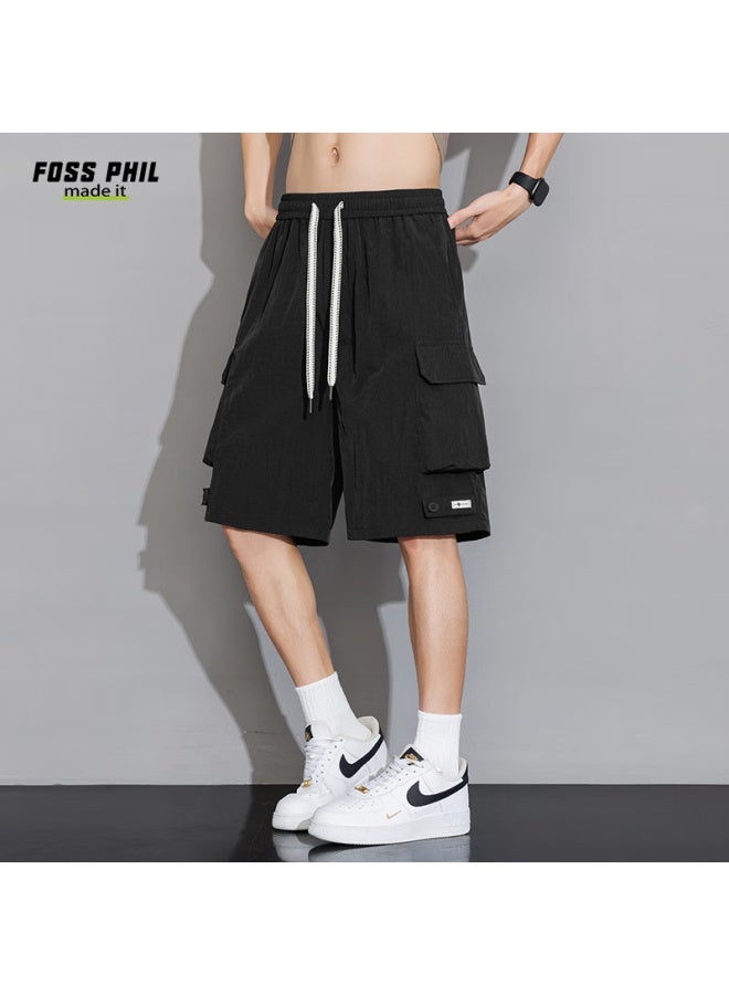 Foss Phil Ice-cool Breathable Men's Shorts Spring Summer All-match Multi-pocket Straight Casual Work Pants K182 Black XL - Image 3