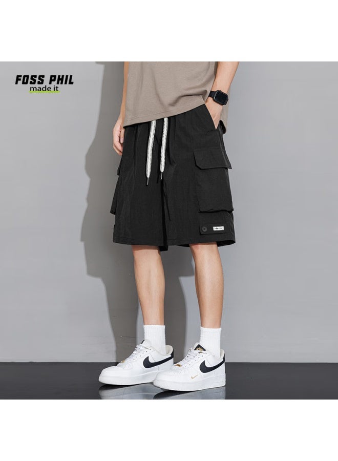 Foss Phil Ice-cool Breathable Men's Shorts Spring Summer All-match Multi-pocket Straight Casual Work Pants K182 Black XL - Image 2