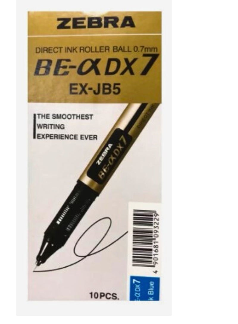 ZEBRA 10 Piece DX7 Direct Ink Roller Ball Blue Ink Pen 0.7mm - Image 1