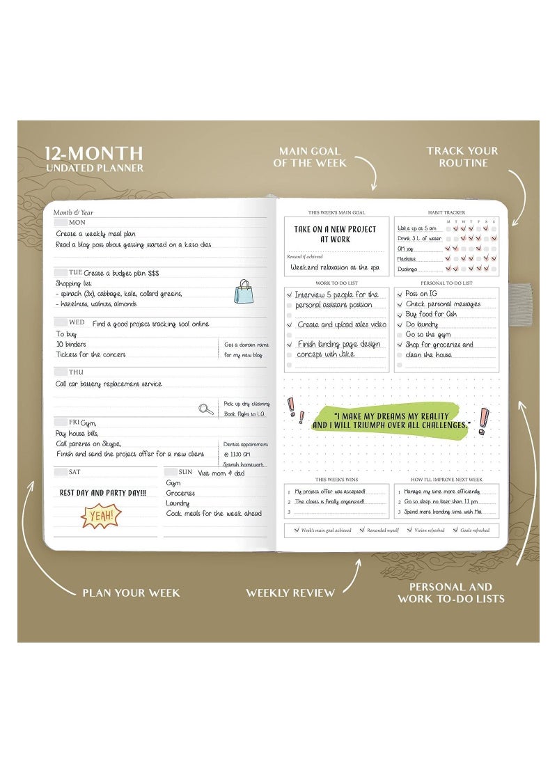 Swift Dairy Planner - Deluxe Weekly & Monthly Life Planner to Hit Your Goals & Live Happier. Organizer Notebook & Productivity Journal. A5 Hardcover, Undated - Start Any Time  - Image 3