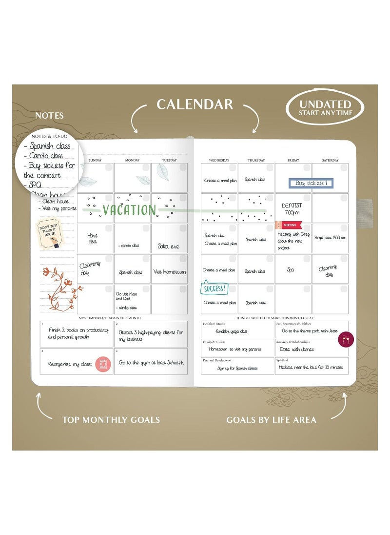 Swift Dairy Planner - Deluxe Weekly & Monthly Life Planner to Hit Your Goals & Live Happier. Organizer Notebook & Productivity Journal. A5 Hardcover, Undated - Start Any Time  - Image 4