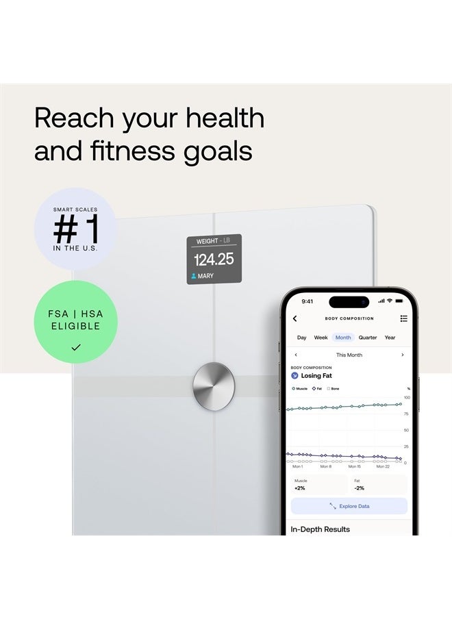 WITHINGS Body Smart - Accurate Scale for Body Weight and Fat Percentage, Body Composition Wi-Fi and Bluetooth Weight Scale, Baby Weight Scale, Smart Scale Apple Health Compatible, Bathroom Scale - pzsku/ZA71CDDD26B38FE2BFFEBZ/45/_/1716687151/90ee95ac-dabe-4456-be0e-e1a17587056a