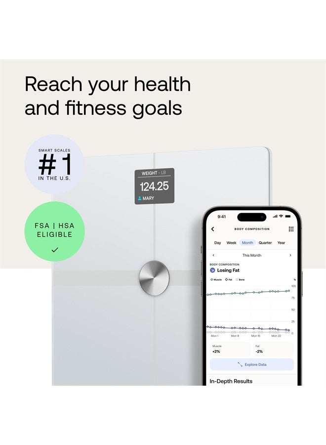 Withings WITHINGS Body Smart - Accurate Scale for Body Weight and Fat Percentage, Body Composition Wi-Fi and Bluetooth Weight Scale, Baby Weight Scale, Smart Scale Apple Health Compatible, Bathroom Scale - Image 2