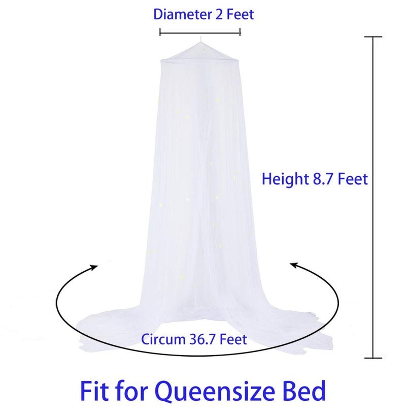 BCBYou Mosquito Net Canopy with Glow in Dark Stars for Baby, Kids, and Adults - Cover The Crib, Kids Bed, Full Size Bed (White) - Image 4